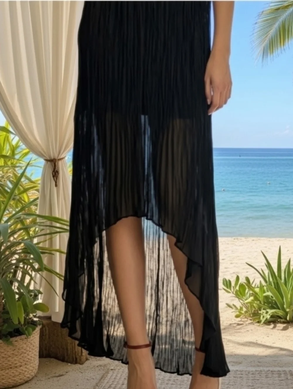 244. Alice + Olivia Black Accordion Pleated High-Low Maxi Skirt - Size 2 G1 - Picture 1 of 5